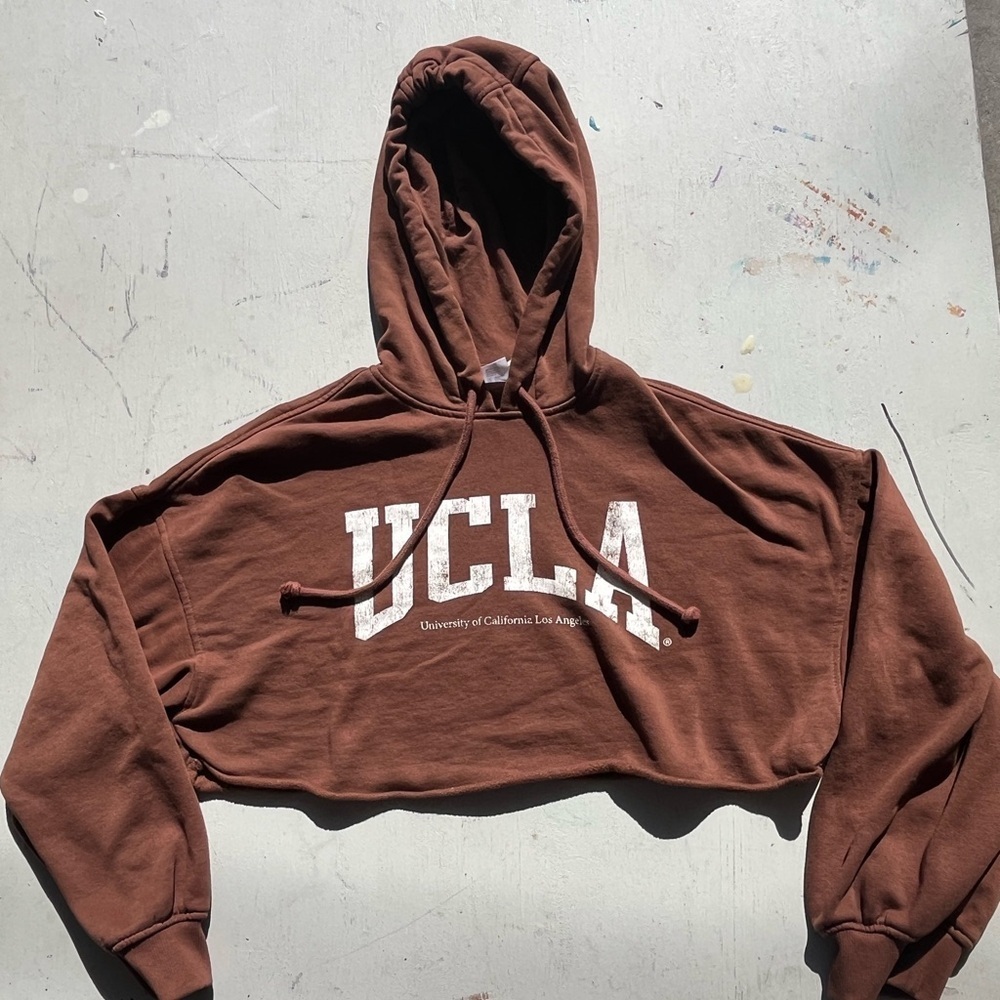 Women's H&M Sweatshirt Brown UCLA XS College Spell-Out NCAA University‎ Mid-Riff